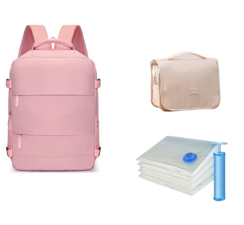 Hand Luggage Backpack + Makeup Organizer + Vacuum Bags with Pump