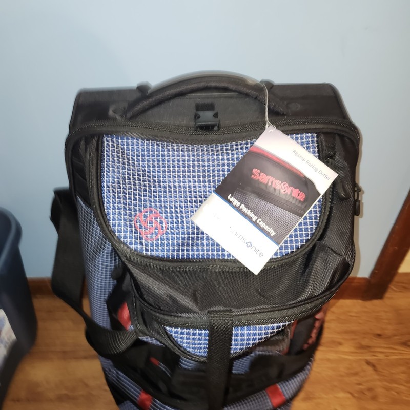 Samsonite Rolling Duffel Bag Blue Grid Ripstop Wheeled Travel Luggage 26" NEW gallery