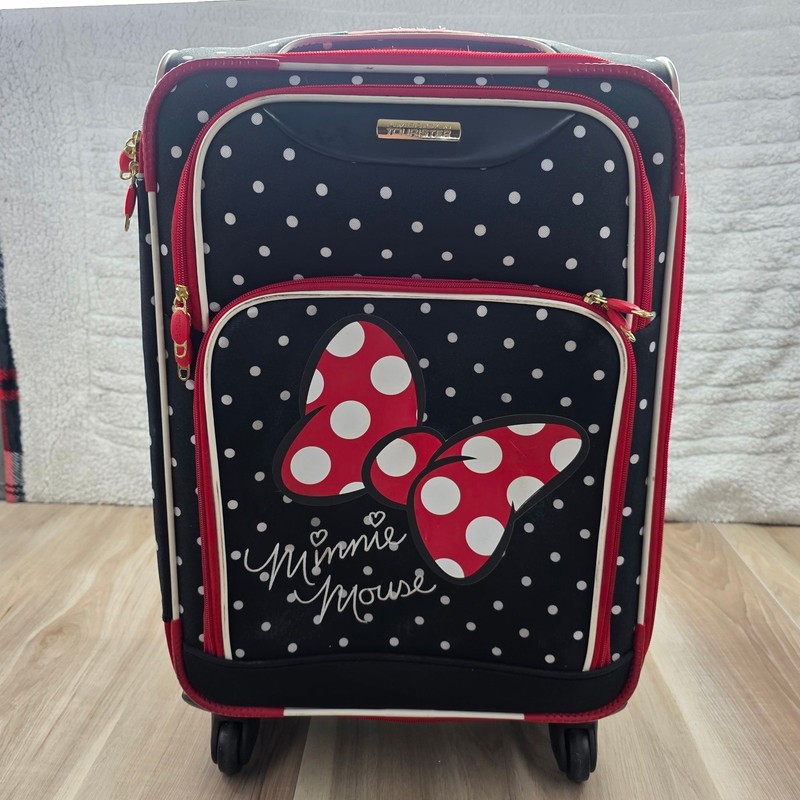 American Tourister Minnie Mouse Spinner Suitcase Polka Dot Carry On Luggage Blac