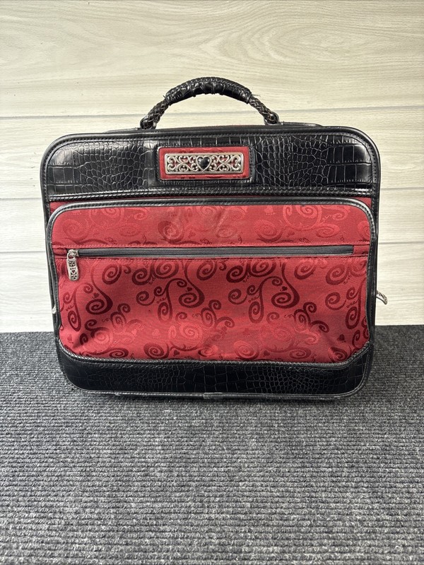 Brighton Ruby Red Black Leather Weekender Wheeled Carry-On Overnight Travel Bag