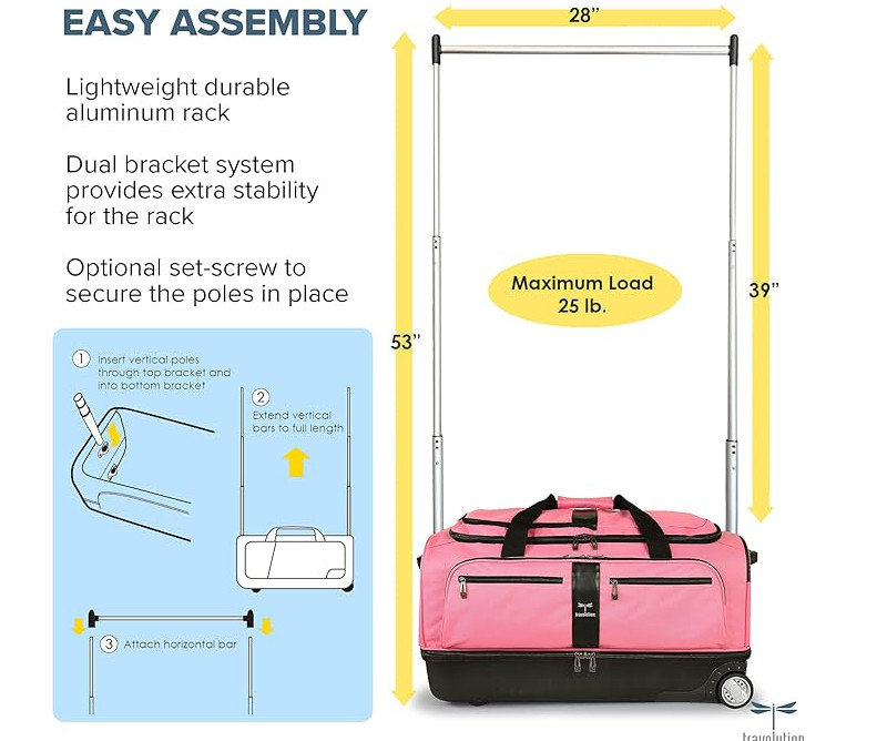 Travolution Dance Bag with Garment Rack, 28 Inch Rolling Duffel With Wheels gallery