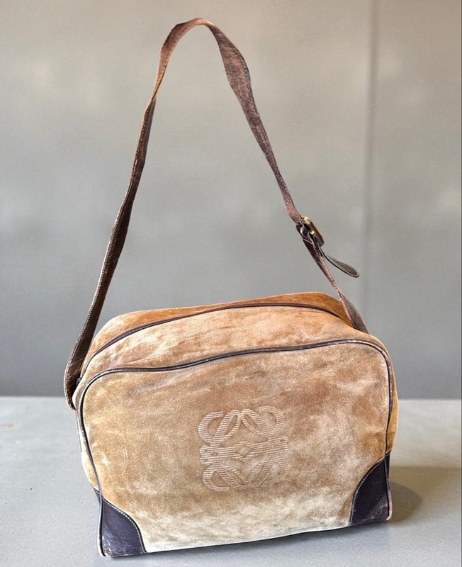 Loewe Brown Suede & Distressed Leather Square Travel Bag