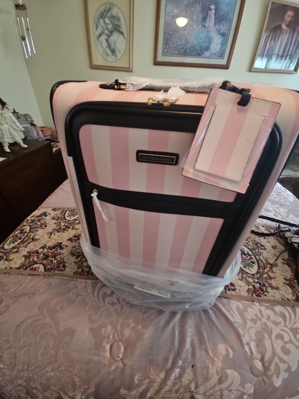 Victoria’s Secret Carry-on Wheelie Luggage Suitcase Set Pnk Heritage Stripes NWT