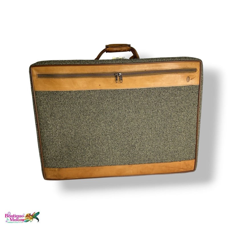 Hartmann Tweed Leather Suitcase 24 Inch Brown Tan Vintage Luggage USA Travel