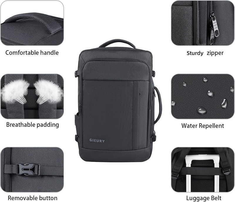 Carry on Backpack, 50L Travel Backpack, Luggage Backpack TSA Flight Approved Lap gallery
