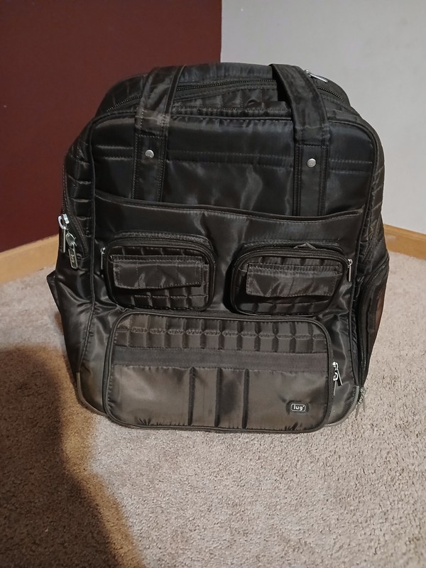 LUG Puddle Jumper Wheelie Quilted Carry-On Luggage Suitcase Brown Pockets Travel