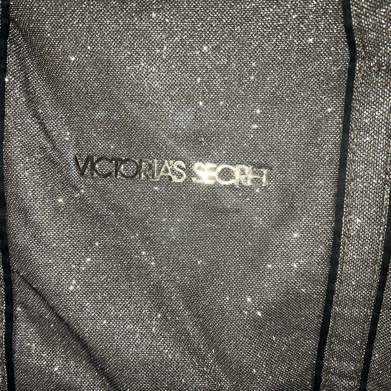 Victoria's Secret Glitter Shimmer Tote Shoulder Bag Black Gold Logo Zip Top gallery
