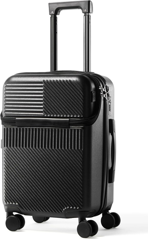 UrbanExplorer 20 Inch Carry-On Luggage Front Opening, Cup Holder, USB Port Black