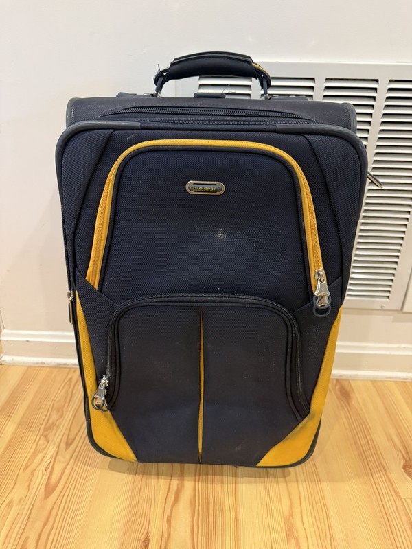 Vintage Polo Sport Ralph Lauren Rolling Suitcase Blue and Yellow Carry On Bag