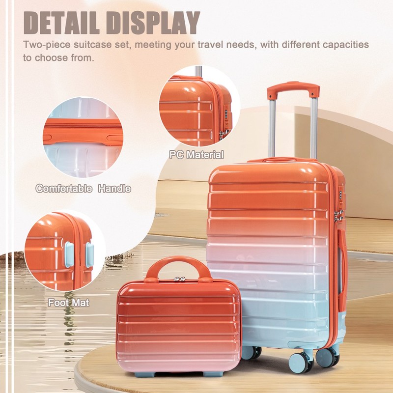 14/20 Inch 2PCS Gradient PC Spinner Luggage Set Carry On Suitcase Lock gallery