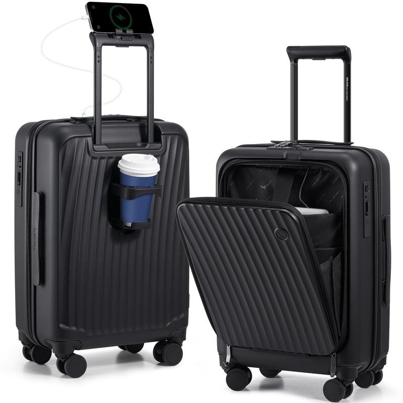 20 Inch Carry On Luggage, Front Pocket Carryon Suitcase with Phone Holder & C…