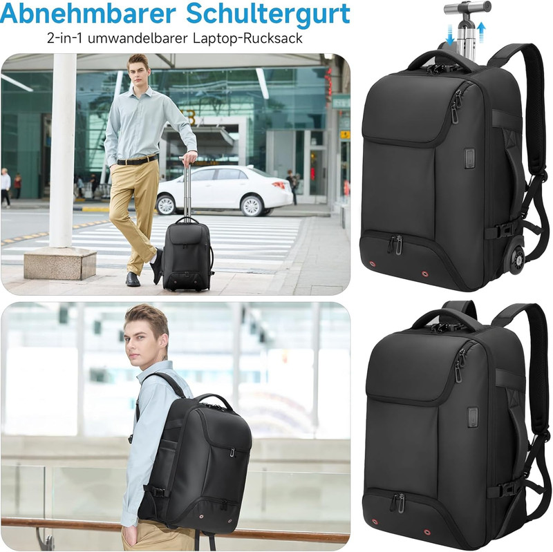 Rolling Backpack Travel Backpack with Wheels Water Resistant Carry on Luggage wi gallery