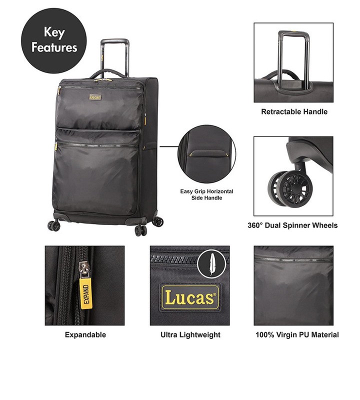 Lucas Ultra Lightweight Medium Softside 24” Expandable Spinner Luggage, Black gallery