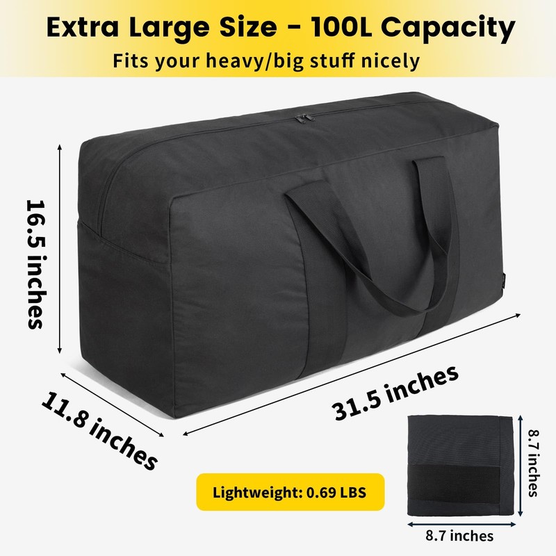 Extra Large 100L Duffle Bag Foldable Travel Gear Bag with Heavy-Duty Zippers gallery