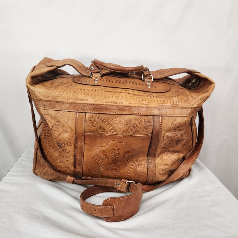 Force Ten West Authentic Handmade Leather Large Duffle Bag Vtg British Tan