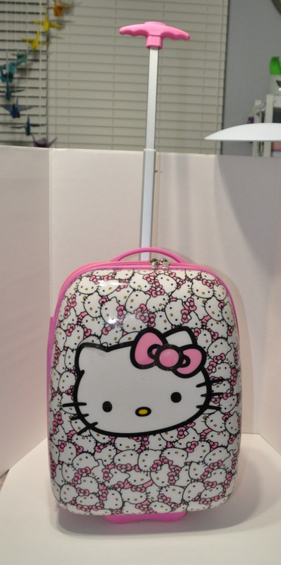 Sanrio Hello Kitty Hard Shell Rolling Carry On Luggage All Over Kitty Print EUC gallery