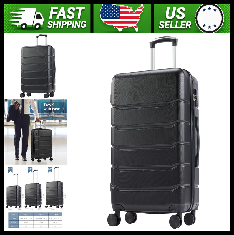 OLIXIS 28″ Hardside Checked Suitcase Spinner Wheels TSA Lock Black