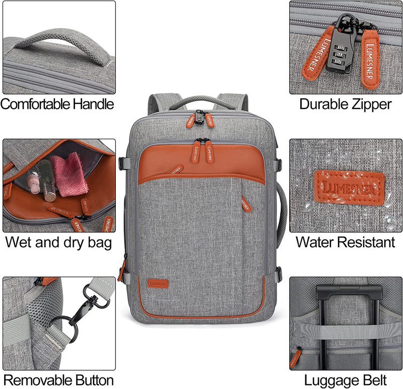 40L Expandable Travel Backpack with Packing Cubes - Water Resistant Grey gallery
