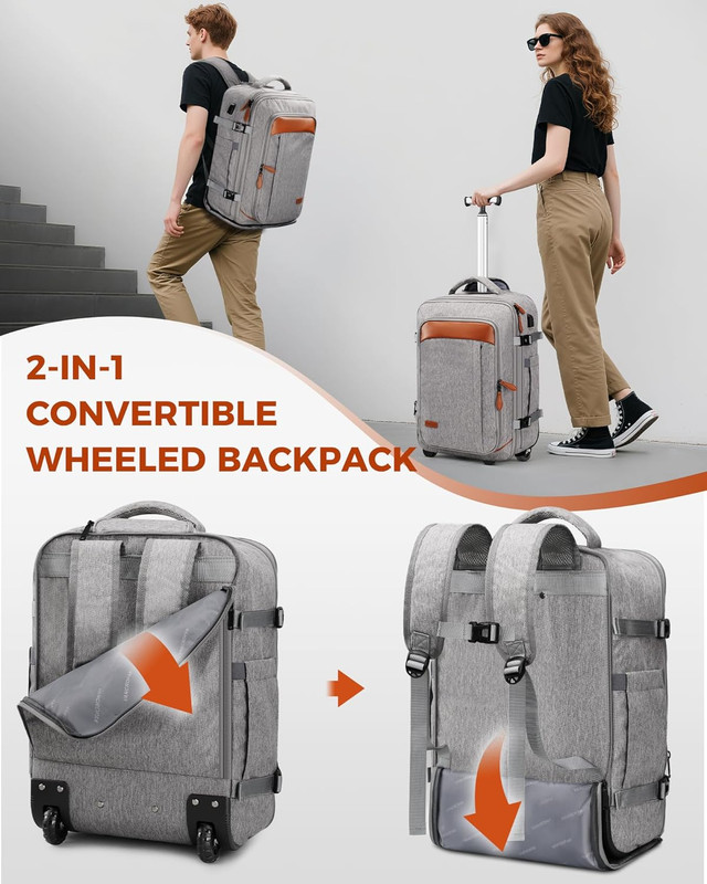 Expandable Rolling Backpack with Wheels & USB Port, Grey, 3 Packing Cubes gallery
