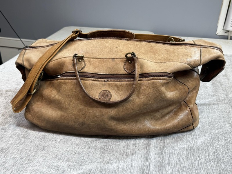Glaser Designs Brown 22″ Leather Travel Duffel Bag Carry On Adjustable Strap Men