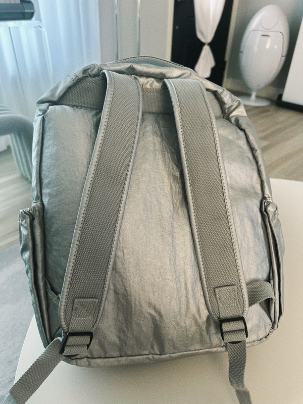 Kipling Silver Backpack Adjustable Straps Front Pocket Polka Dot Interior gallery