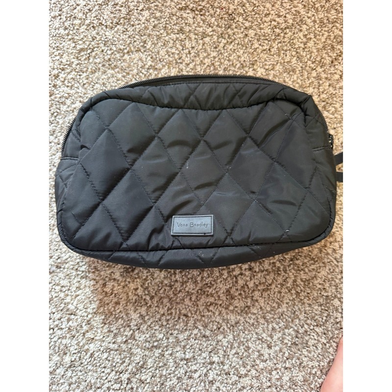 Vera Bradley Performance Twill Cosmetic Bag Black Quilted Floral Makeup Pouch