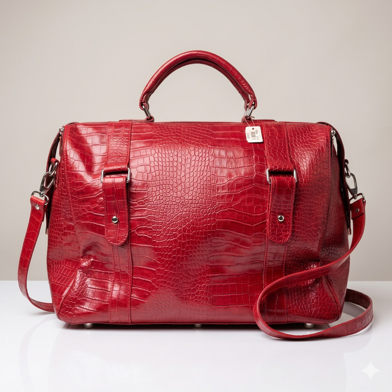 Bath & Body Works Croc Embossed Large Carry On Duffle Bag Red Faux Leather NWT