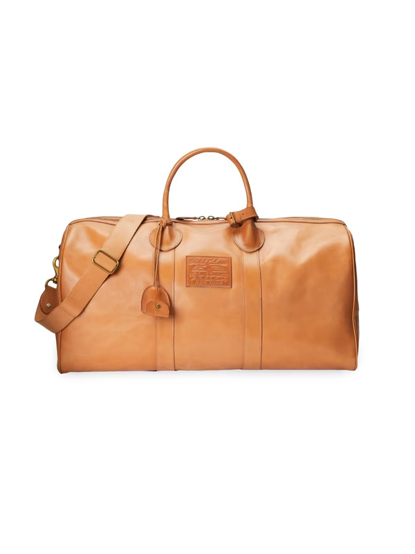 VTG Polo Ralph Lauren Light Brown Genuine Leather Duffel Heritage Travel Bag gallery