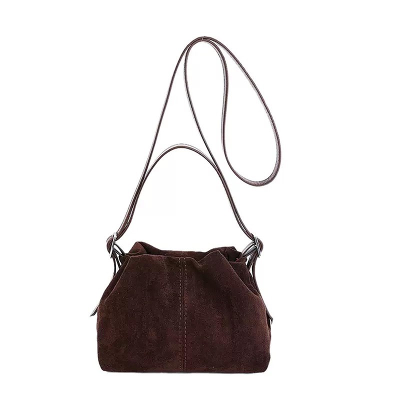 Women Vintage Suede Handbag Small Tote Bag Drawstring Bucket Bag Faux Suede C…