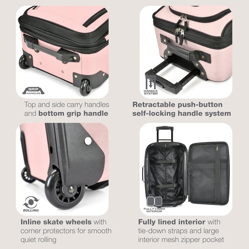 U.S. Traveler 2 Piece Expandable Softside Luggage Set 21" Carry On Tote Bag Pink gallery