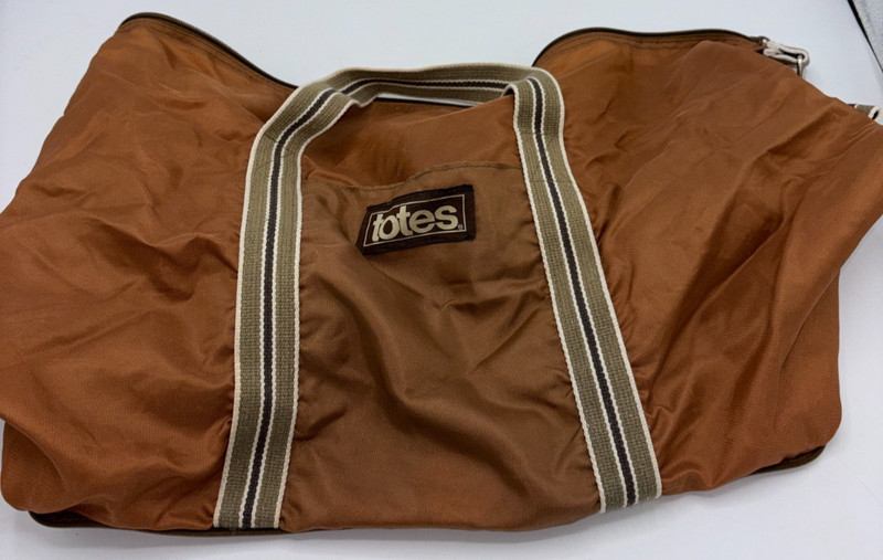 Vintage Totes Packable Duffel Bag Brown Nylon Foldable Travel Tote