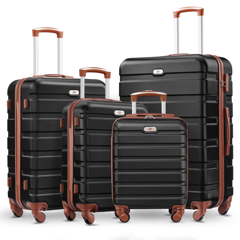 4 Piece Luggage Set Hardside Spinner Suitcase 16 20 24 28 Inch Black Brown