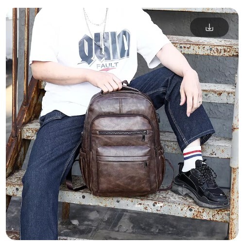 STYLISH LEATHER BACKPACK WIRED USB CHARGING UNISEX TRAVEL SCHOOL SPORTS DEAL! gallery