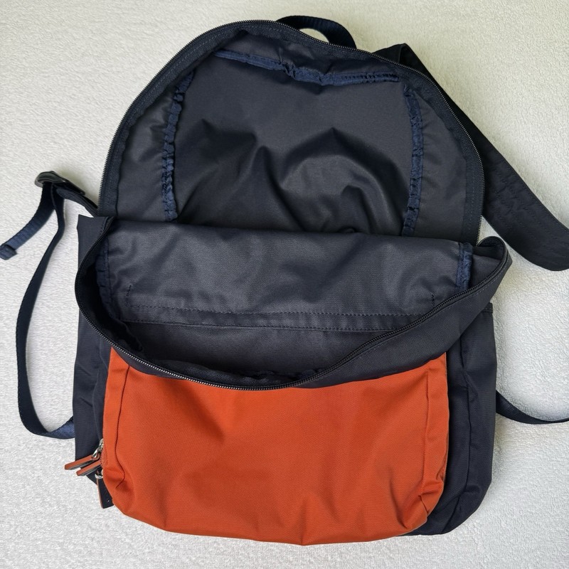 TUMI Packable Backpack Just In Case Navy Blue Orange Foldable Travel Bag gallery