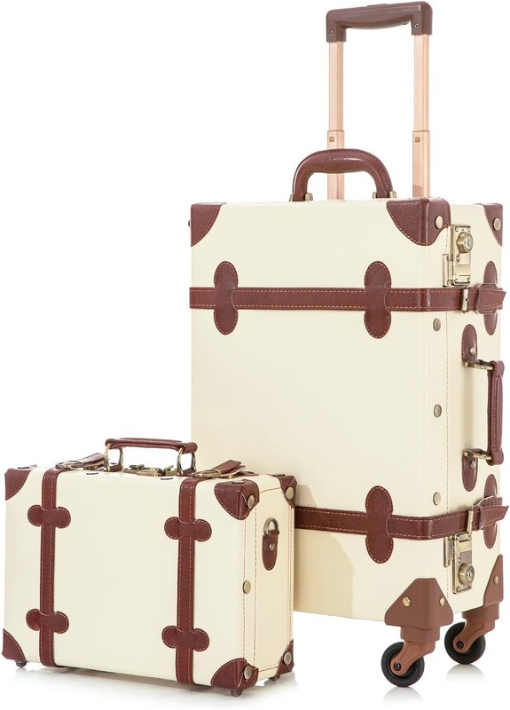 Spinner Wheels Vintage Luggage Set Handcraft Leather Suitcase TSA Lock for Women