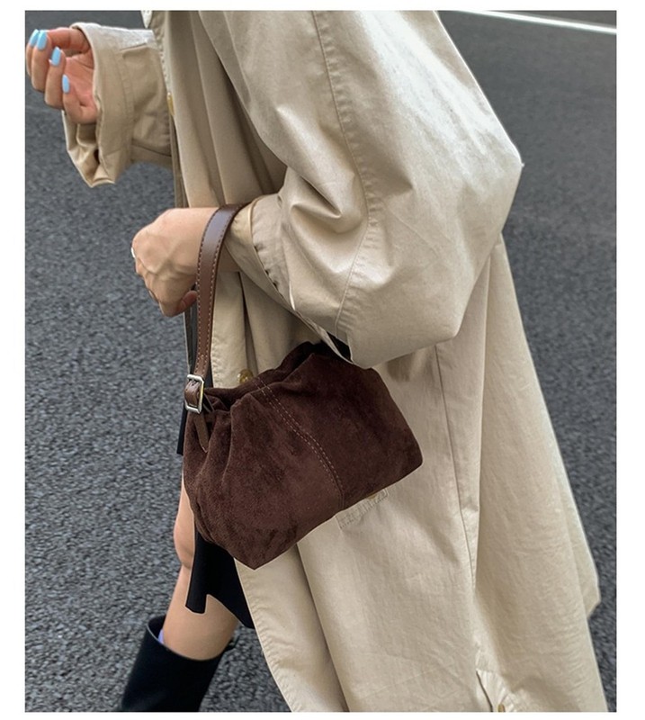 Women Vintage Suede Handbag Small Tote Bag Drawstring Bucket Bag Faux Suede C... gallery