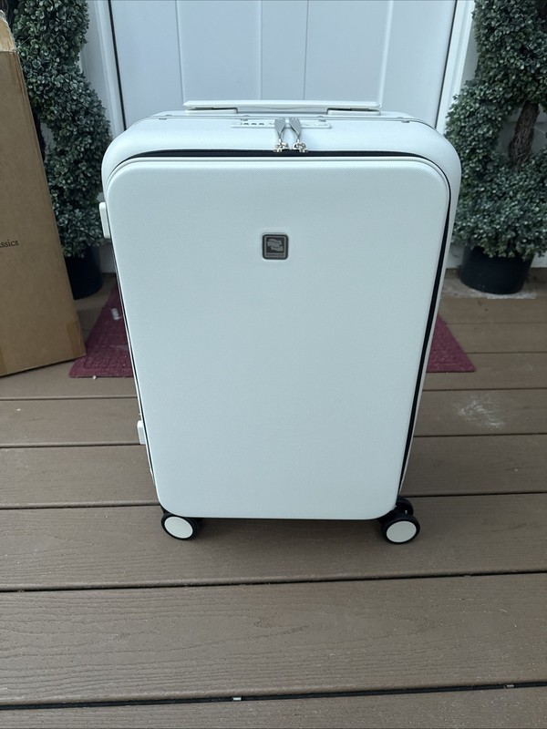 Hanke Lightweight Front Opening Carry-On 20” Spinner Luggage, Smoke White New