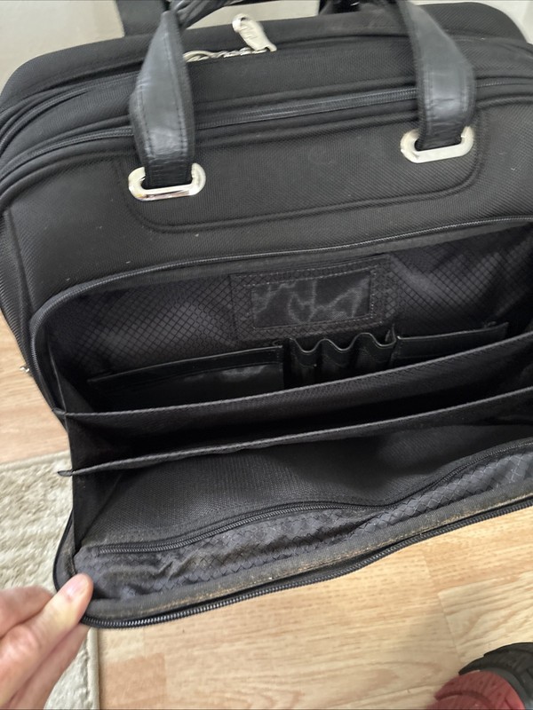 McKlein Vertical Briefcase Bag Black Rolling Carry On Collapsible Handle Leather gallery