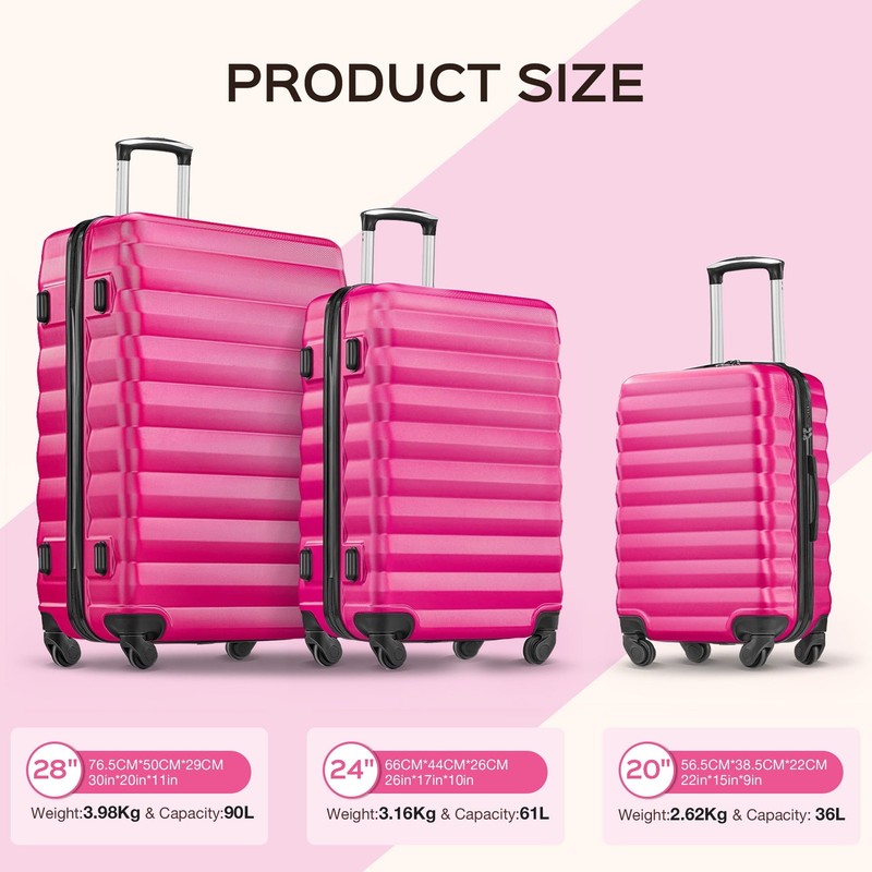 10 Piece Luggage Set Hardside Spinner Suitcase 28 24 20 Inch Backpack Rose Red gallery