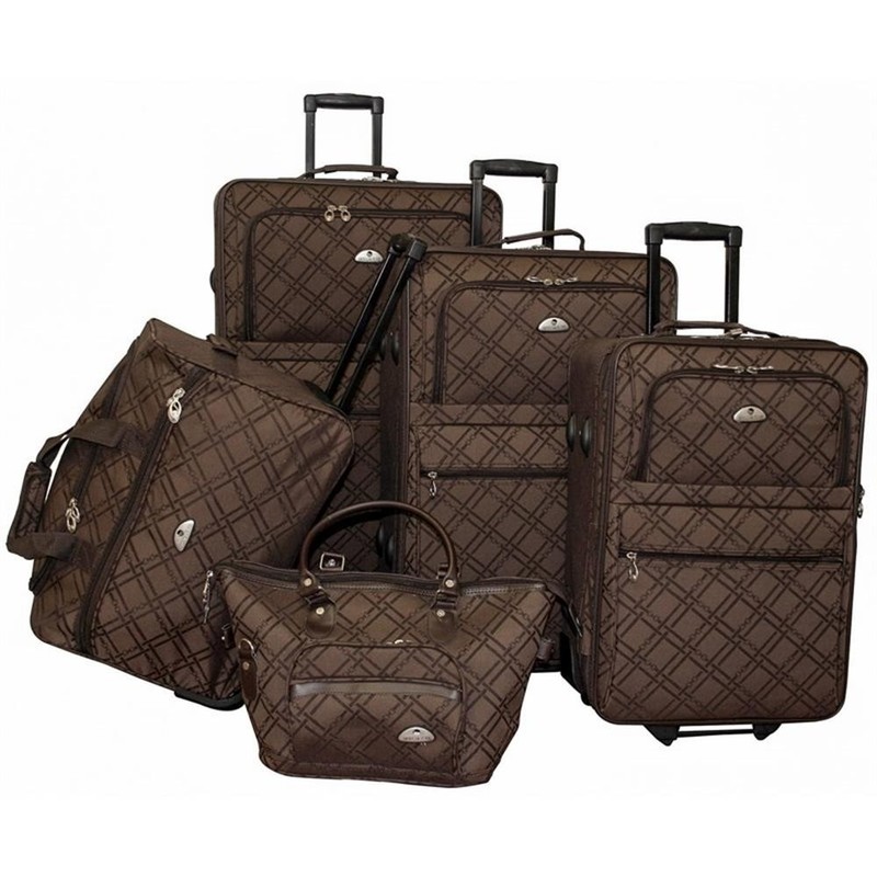 Pemberly Row Traditional Polyester 5-Piece Luggage Set in Chocolate