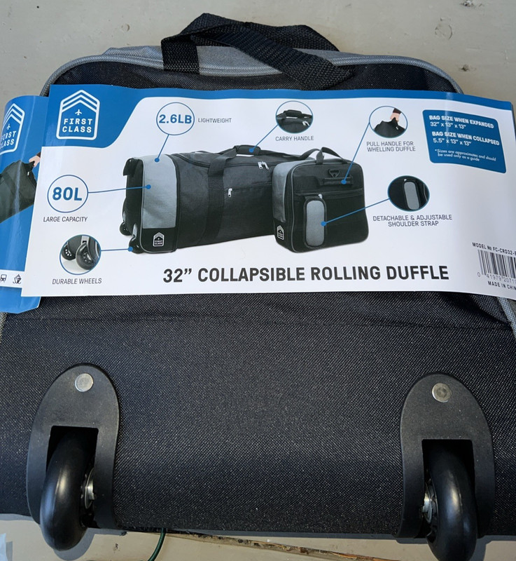 First Class 32" Expandable Collapsible Rolling Duffel Bag Black Pack & Go gallery