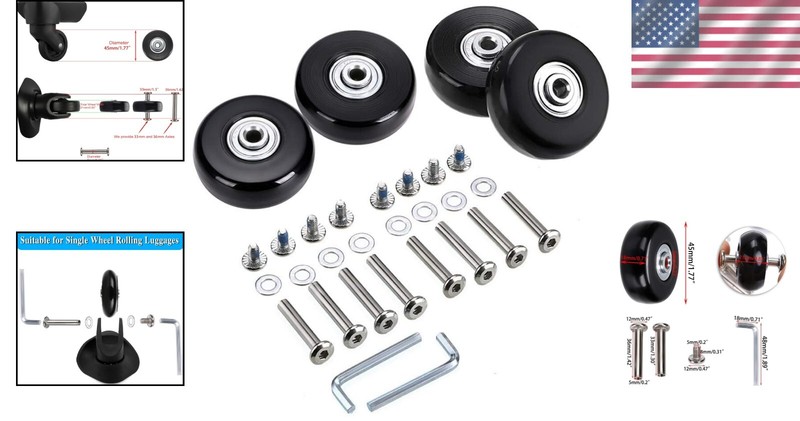 Versatile 45mm Luggage Wheel Replacement Set - Silent and Smooth Rolling Caster gallery