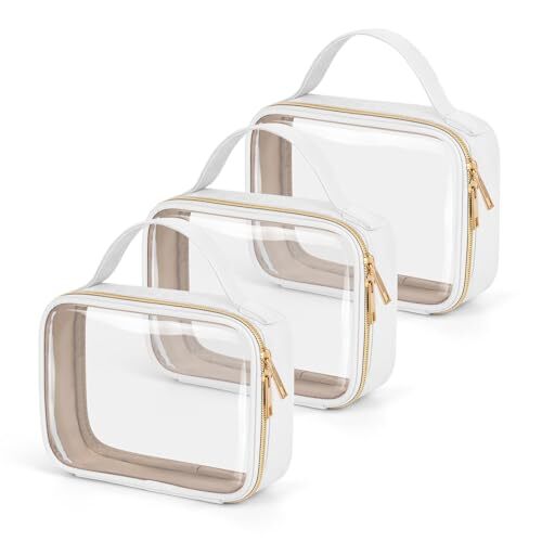 TSA Approved Toiletry Bag, 3 Pack Clear Makeup Bags with 3 Pack, Medium White