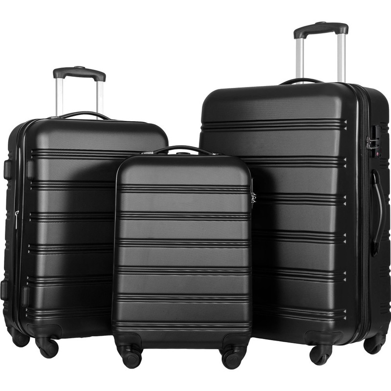 3 Piece Gradient Color Expandable Suitcase W/ Spinner Wheels Lock Lightweight