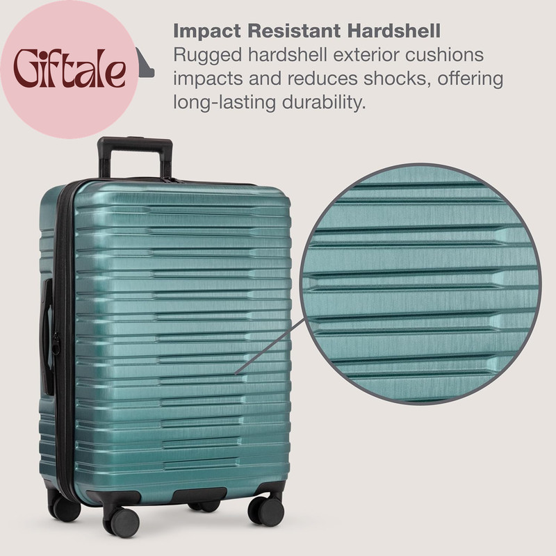 Boren Expandable Hardside Rugged Travel Luggage with 8 Spinner Wheels, Teal, Che gallery