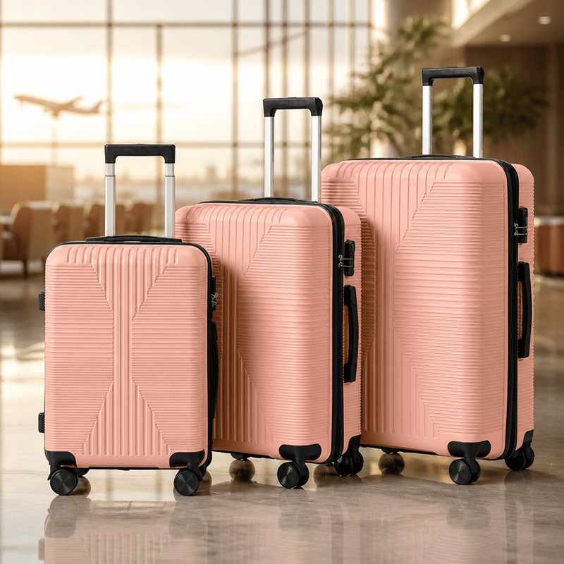 3PCS Luggage Set Hardside Spinner Suitcase PP Material Lock Travel Pink 20 24 28