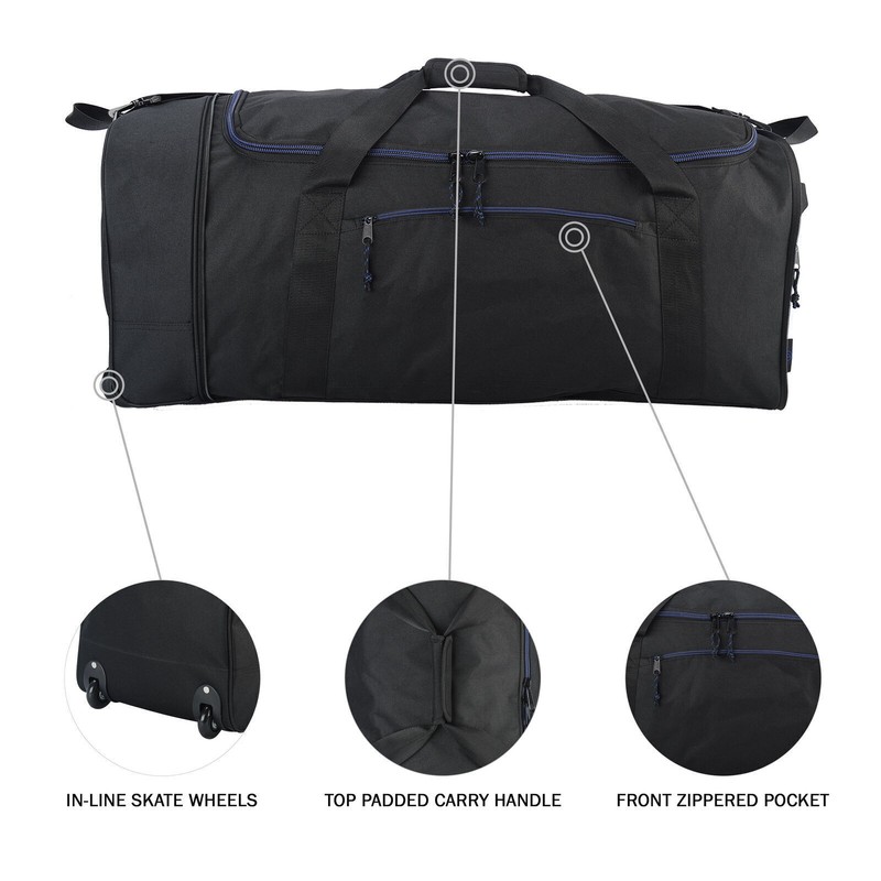 32" Wheeled and Compactible Polyester Rolling Duffel Bag Black for Travel NEW gallery