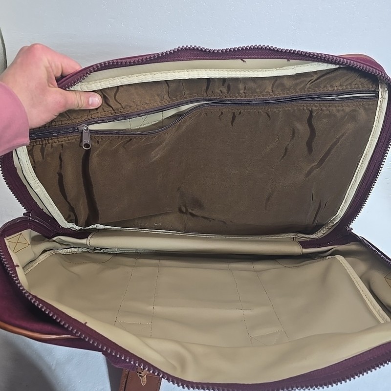 Vintage Lands End Deluxe Square Rigger Canvas Leather Garment Bag Burgundy USA gallery