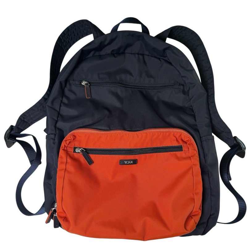 TUMI Packable Backpack Just In Case Navy Blue Orange Foldable Travel Bag