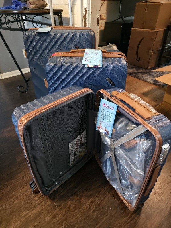 RCOGMO Hardcase Luggage Set Solid Dark Blue with Brown Trim Unisex Adult